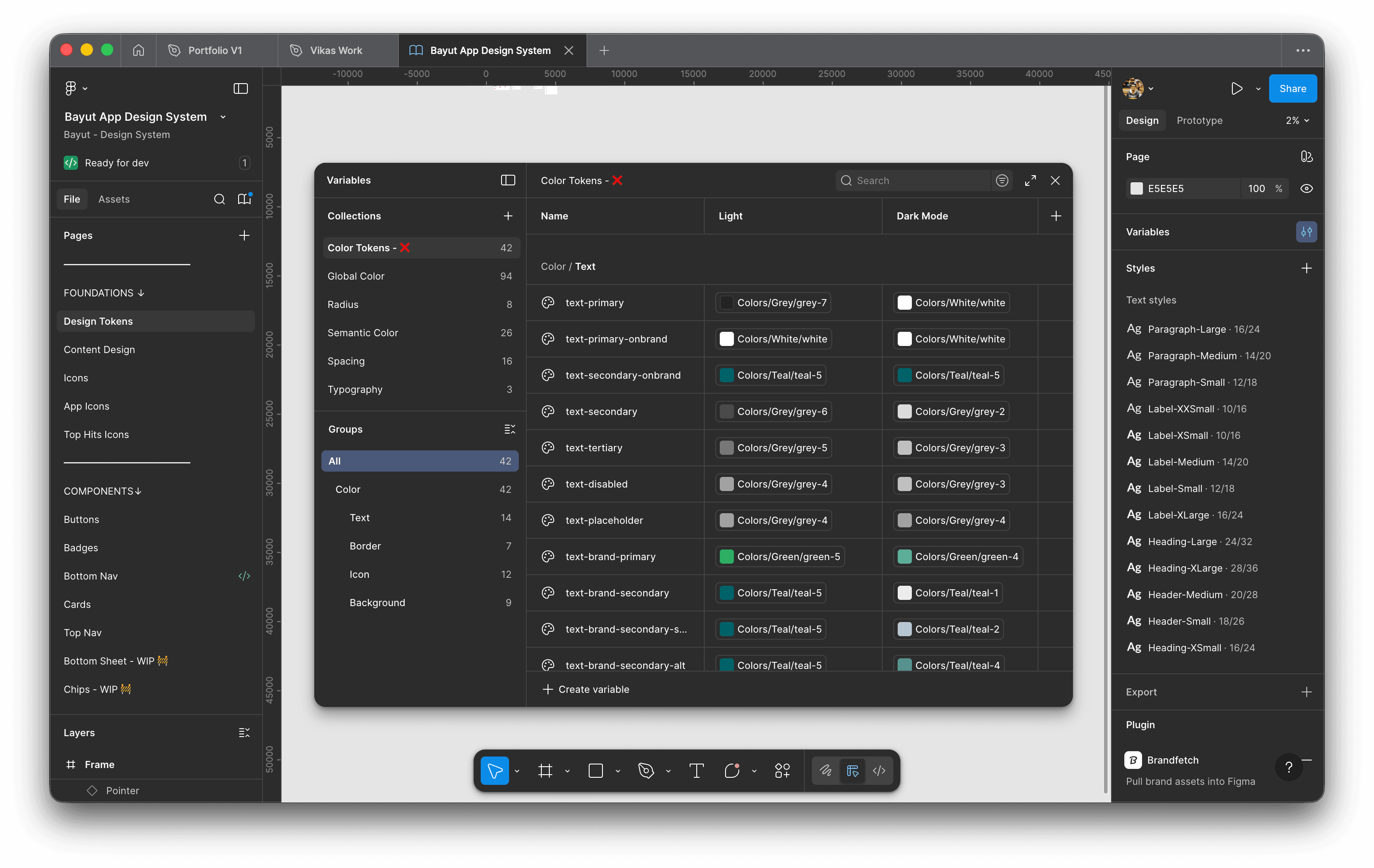 Figma variables and component usage